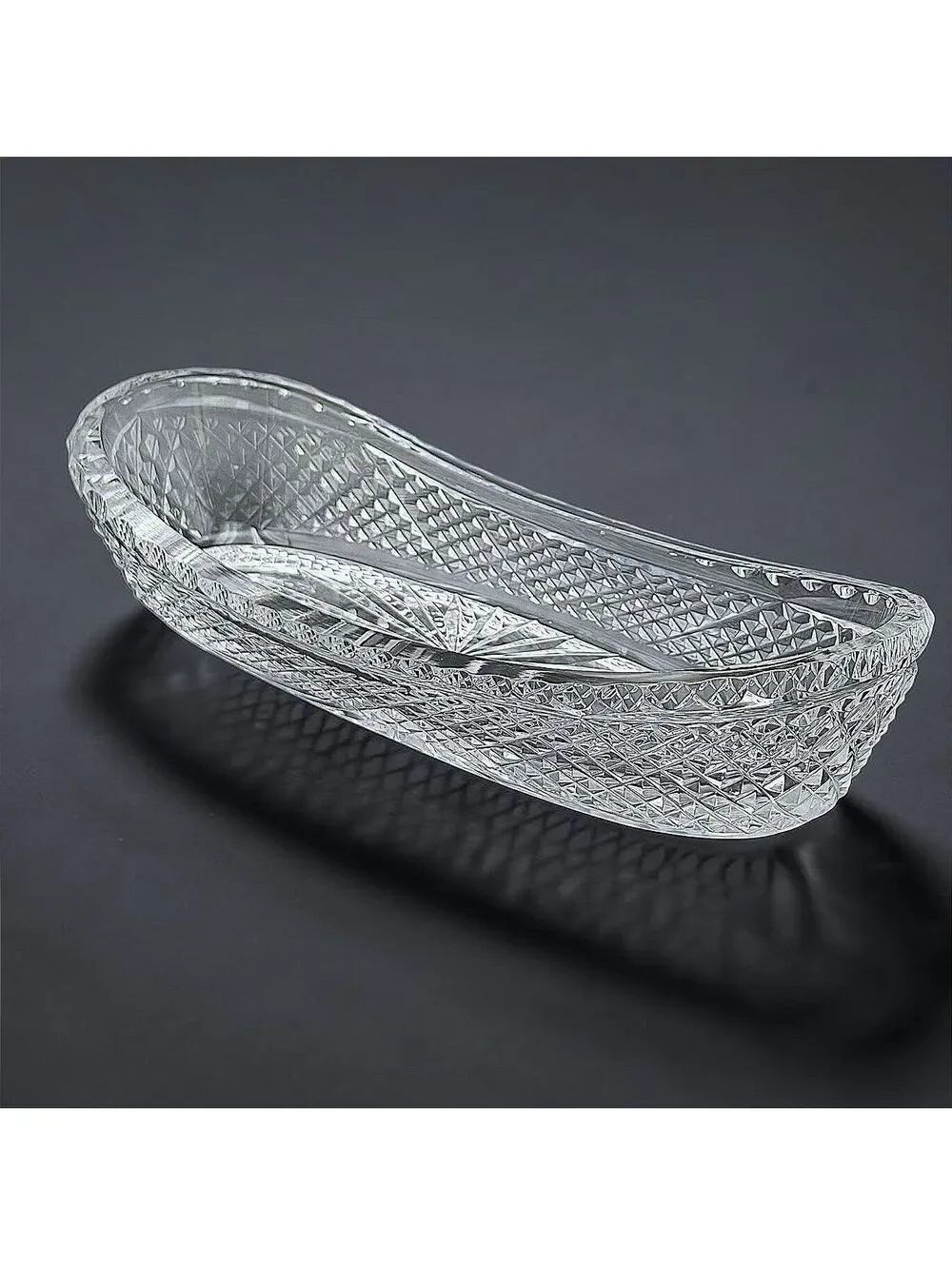 Vtg Waterford Crystal Oval Serving Tray Starburst Diamond Cut 9